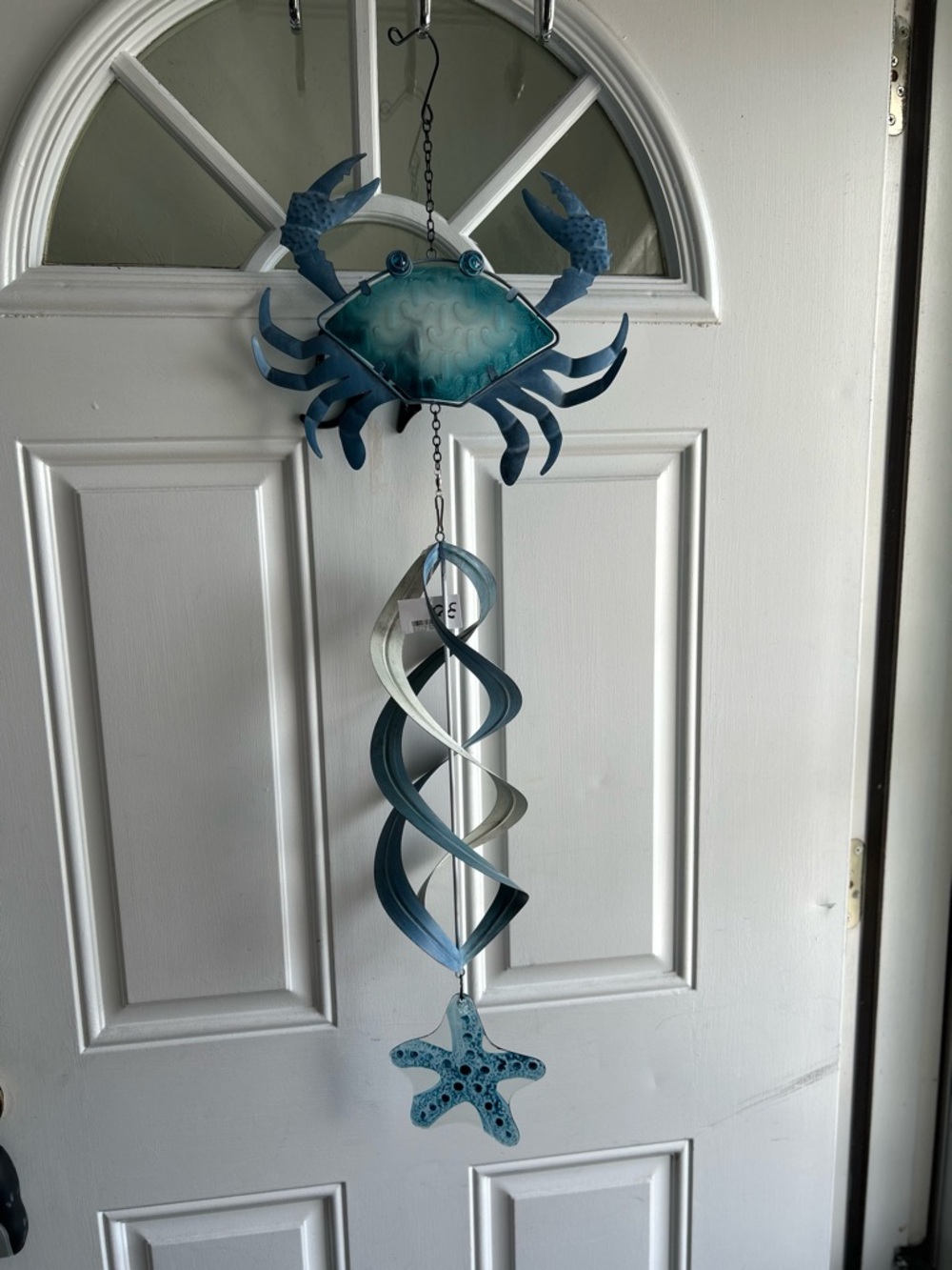 Blue Metal Crab Wind Spinner with Glass Starfish Accent